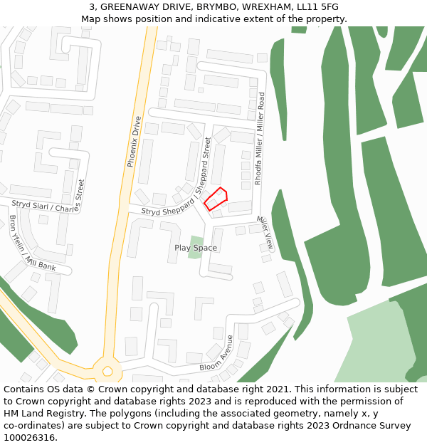 3, GREENAWAY DRIVE, BRYMBO, WREXHAM, LL11 5FG: Location map and indicative extent of plot
