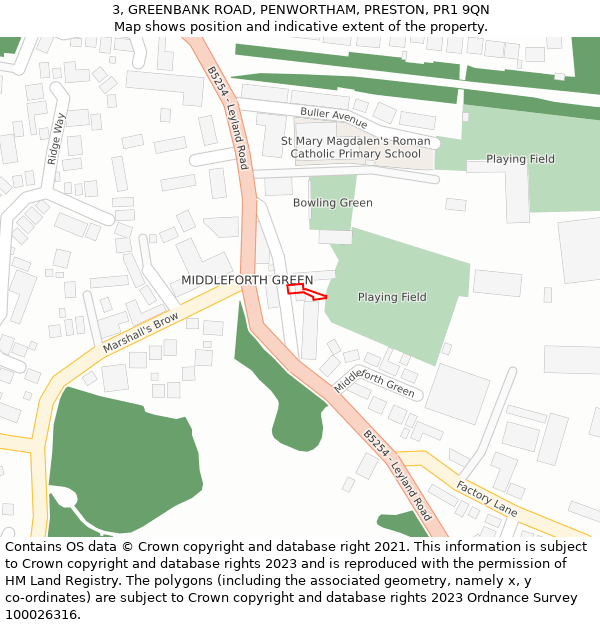 3, GREENBANK ROAD, PENWORTHAM, PRESTON, PR1 9QN: Location map and indicative extent of plot