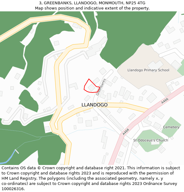 3, GREENBANKS, LLANDOGO, MONMOUTH, NP25 4TG: Location map and indicative extent of plot