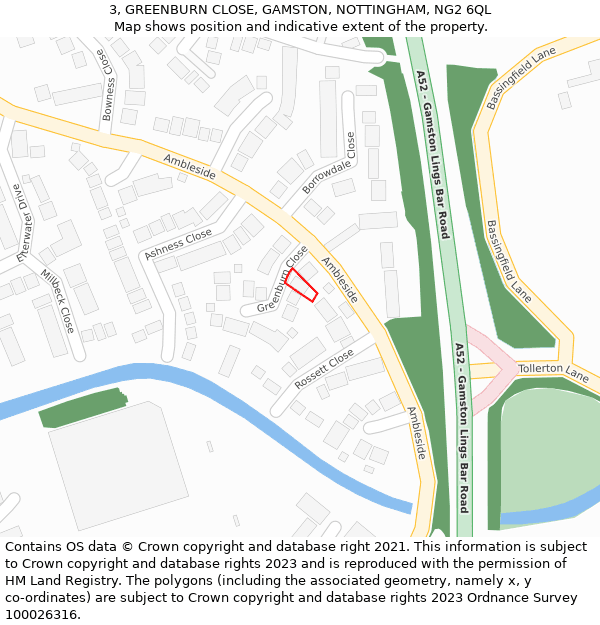 3, GREENBURN CLOSE, GAMSTON, NOTTINGHAM, NG2 6QL: Location map and indicative extent of plot