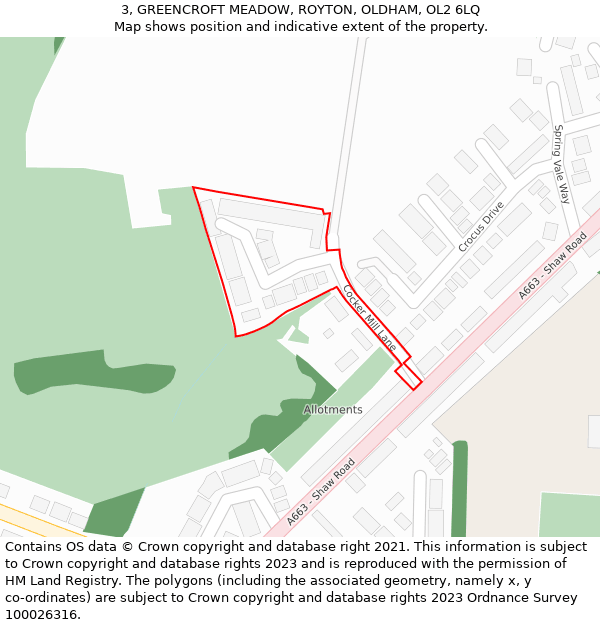 3, GREENCROFT MEADOW, ROYTON, OLDHAM, OL2 6LQ: Location map and indicative extent of plot