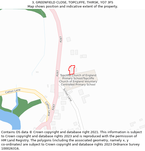 3, GREENFIELD CLOSE, TOPCLIFFE, THIRSK, YO7 3FS: Location map and indicative extent of plot