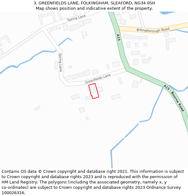 3, GREENFIELDS LANE, FOLKINGHAM, SLEAFORD, NG34 0SH: Location map and indicative extent of plot