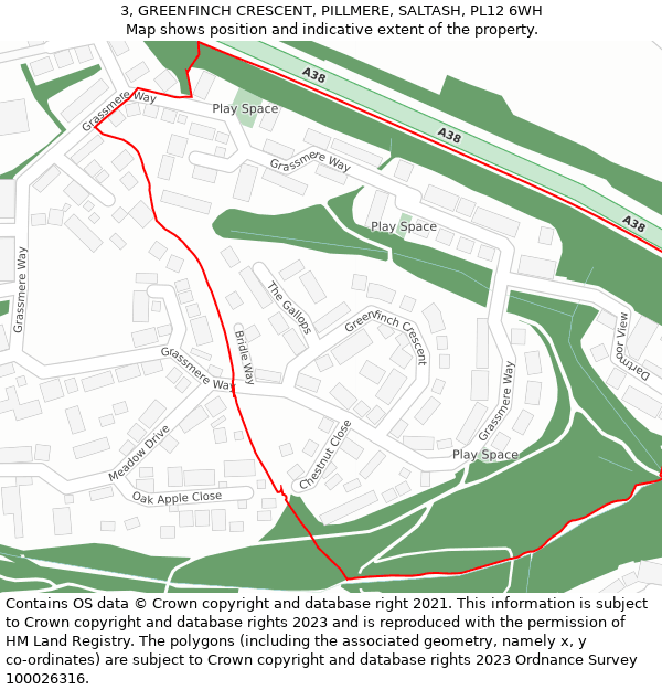 3, GREENFINCH CRESCENT, PILLMERE, SALTASH, PL12 6WH: Location map and indicative extent of plot