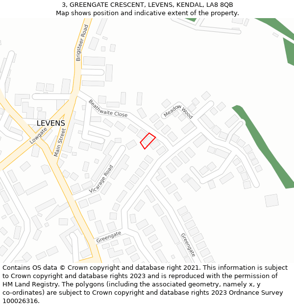 3, GREENGATE CRESCENT, LEVENS, KENDAL, LA8 8QB: Location map and indicative extent of plot