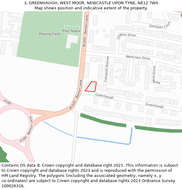 3, GREENHAUGH, WEST MOOR, NEWCASTLE UPON TYNE, NE12 7WA: Location map and indicative extent of plot