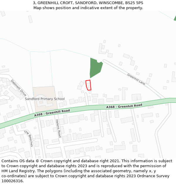 3, GREENHILL CROFT, SANDFORD, WINSCOMBE, BS25 5PS: Location map and indicative extent of plot