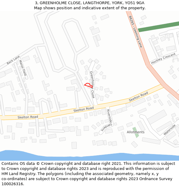 3, GREENHOLME CLOSE, LANGTHORPE, YORK, YO51 9GA: Location map and indicative extent of plot