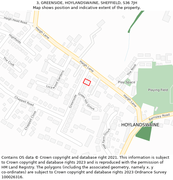 3, GREENSIDE, HOYLANDSWAINE, SHEFFIELD, S36 7JH: Location map and indicative extent of plot