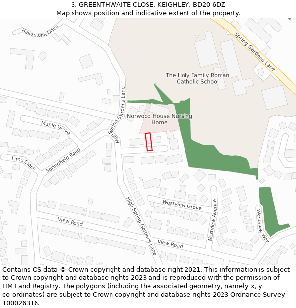 3, GREENTHWAITE CLOSE, KEIGHLEY, BD20 6DZ: Location map and indicative extent of plot