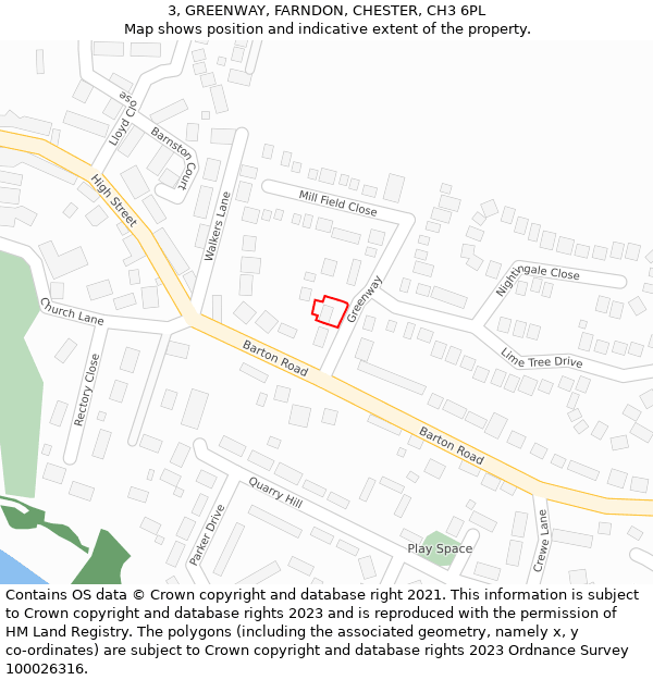 3, GREENWAY, FARNDON, CHESTER, CH3 6PL: Location map and indicative extent of plot
