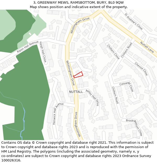 3, GREENWAY MEWS, RAMSBOTTOM, BURY, BL0 9QW: Location map and indicative extent of plot
