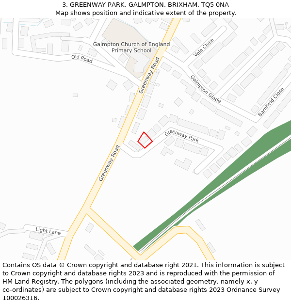 3, GREENWAY PARK, GALMPTON, BRIXHAM, TQ5 0NA: Location map and indicative extent of plot