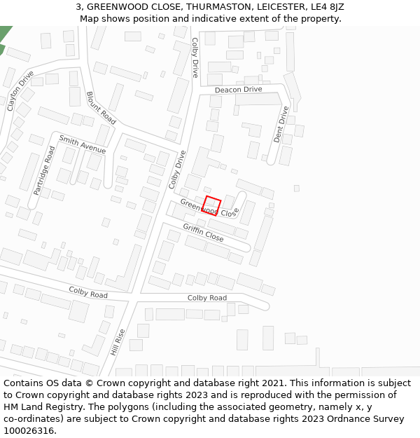 3, GREENWOOD CLOSE, THURMASTON, LEICESTER, LE4 8JZ: Location map and indicative extent of plot