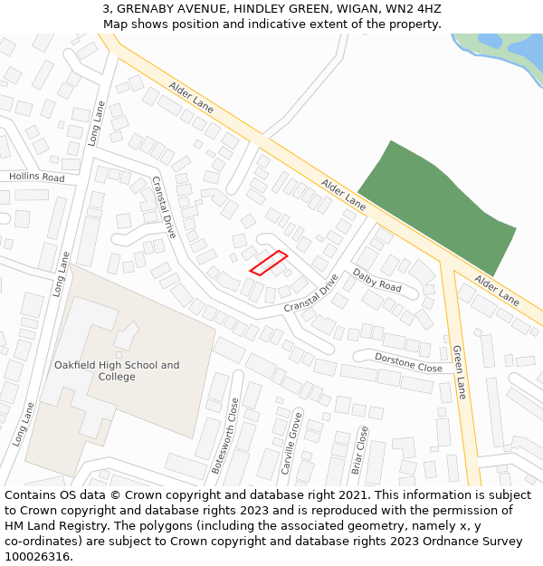 3, GRENABY AVENUE, HINDLEY GREEN, WIGAN, WN2 4HZ: Location map and indicative extent of plot