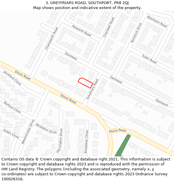 3, GREYFRIARS ROAD, SOUTHPORT, PR8 2QJ: Location map and indicative extent of plot