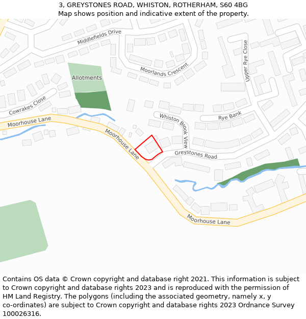 3, GREYSTONES ROAD, WHISTON, ROTHERHAM, S60 4BG: Location map and indicative extent of plot