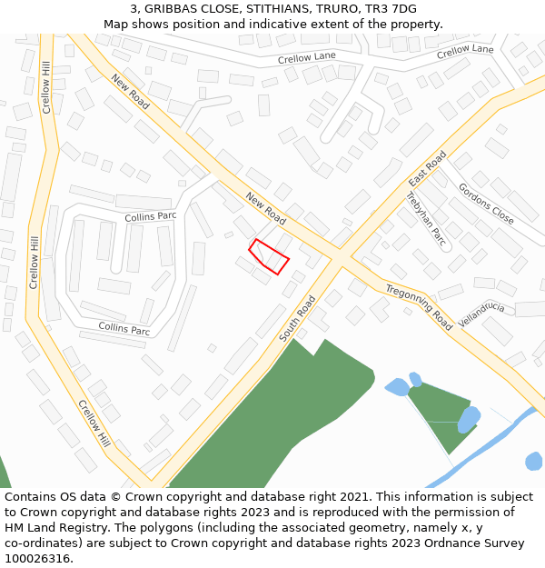 3, GRIBBAS CLOSE, STITHIANS, TRURO, TR3 7DG: Location map and indicative extent of plot