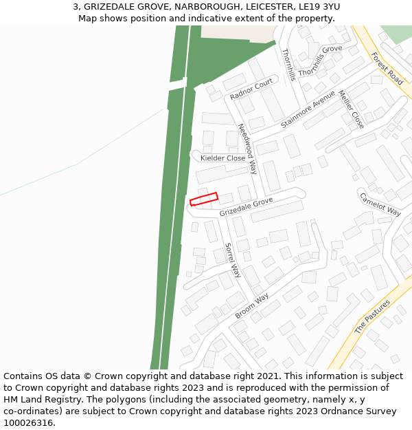 3, GRIZEDALE GROVE, NARBOROUGH, LEICESTER, LE19 3YU: Location map and indicative extent of plot