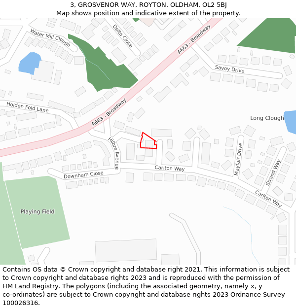 3, GROSVENOR WAY, ROYTON, OLDHAM, OL2 5BJ: Location map and indicative extent of plot