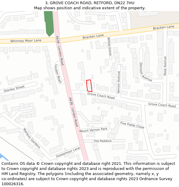 3, GROVE COACH ROAD, RETFORD, DN22 7HU: Location map and indicative extent of plot