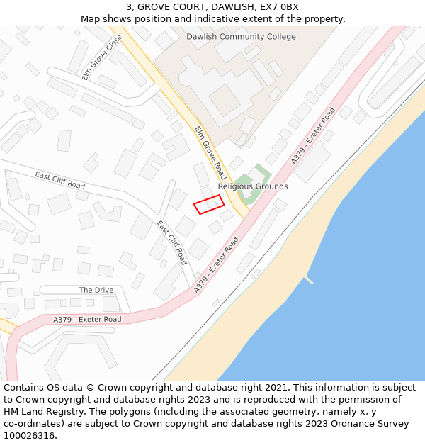 3, GROVE COURT, DAWLISH, EX7 0BX: Location map and indicative extent of plot
