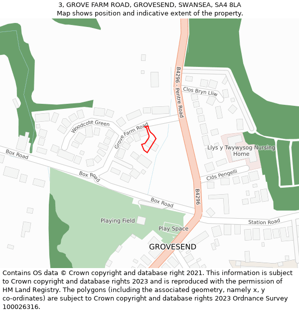 3, GROVE FARM ROAD, GROVESEND, SWANSEA, SA4 8LA: Location map and indicative extent of plot