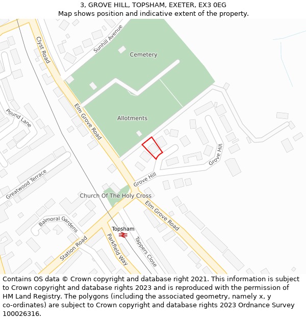 3, GROVE HILL, TOPSHAM, EXETER, EX3 0EG: Location map and indicative extent of plot