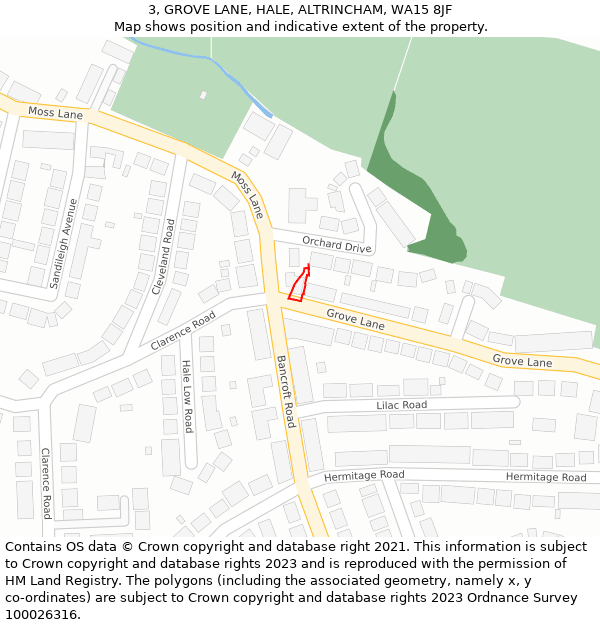 3, GROVE LANE, HALE, ALTRINCHAM, WA15 8JF: Location map and indicative extent of plot