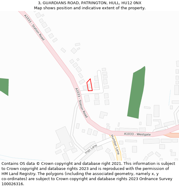 3, GUARDIANS ROAD, PATRINGTON, HULL, HU12 0NX: Location map and indicative extent of plot