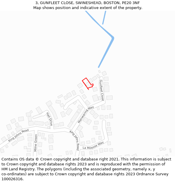 3, GUNFLEET CLOSE, SWINESHEAD, BOSTON, PE20 3NF: Location map and indicative extent of plot