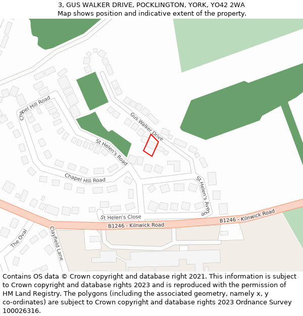 3, GUS WALKER DRIVE, POCKLINGTON, YORK, YO42 2WA: Location map and indicative extent of plot