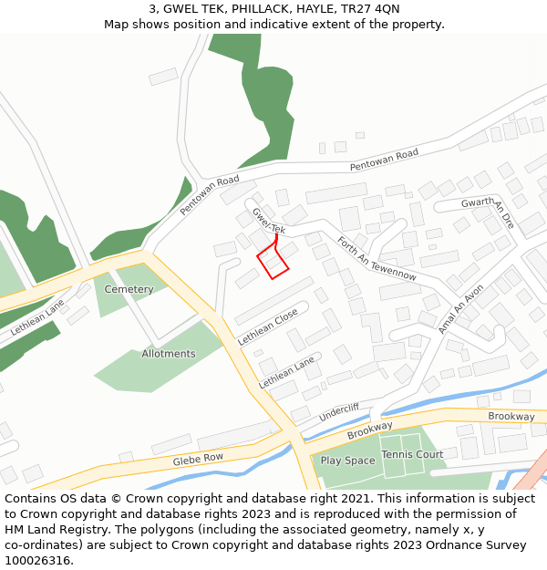 3, GWEL TEK, PHILLACK, HAYLE, TR27 4QN: Location map and indicative extent of plot