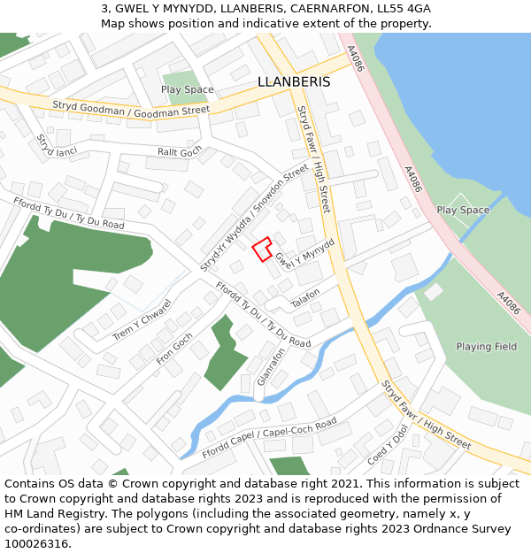 3, GWEL Y MYNYDD, LLANBERIS, CAERNARFON, LL55 4GA: Location map and indicative extent of plot