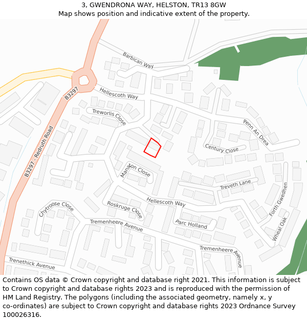 3, GWENDRONA WAY, HELSTON, TR13 8GW: Location map and indicative extent of plot