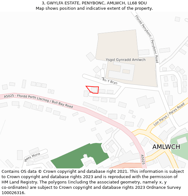 3, GWYLFA ESTATE, PENYBONC, AMLWCH, LL68 9DU: Location map and indicative extent of plot