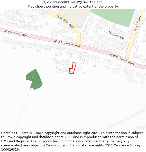 3, GYLES COURT, NEWQUAY, TR7 3ER: Location map and indicative extent of plot