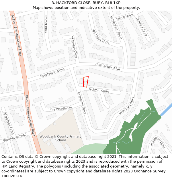3, HACKFORD CLOSE, BURY, BL8 1XP: Location map and indicative extent of plot
