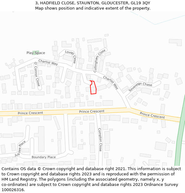 3, HADFIELD CLOSE, STAUNTON, GLOUCESTER, GL19 3QY: Location map and indicative extent of plot