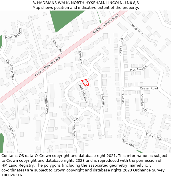 3, HADRIANS WALK, NORTH HYKEHAM, LINCOLN, LN6 8JS: Location map and indicative extent of plot