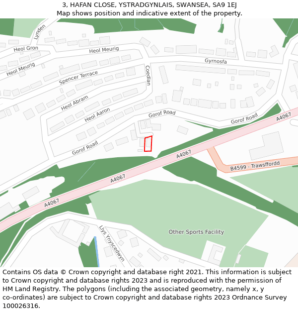 3, HAFAN CLOSE, YSTRADGYNLAIS, SWANSEA, SA9 1EJ: Location map and indicative extent of plot