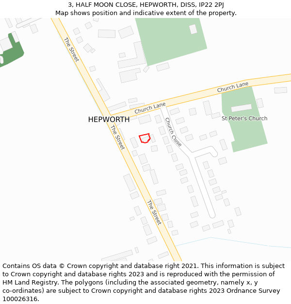 3, HALF MOON CLOSE, HEPWORTH, DISS, IP22 2PJ: Location map and indicative extent of plot