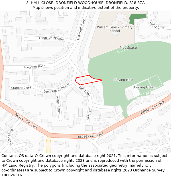 3, HALL CLOSE, DRONFIELD WOODHOUSE, DRONFIELD, S18 8ZA: Location map and indicative extent of plot