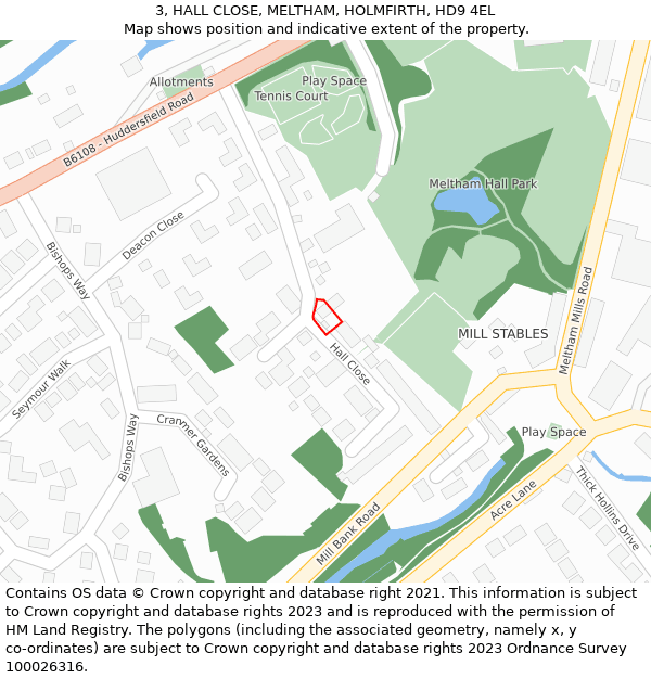 3, HALL CLOSE, MELTHAM, HOLMFIRTH, HD9 4EL: Location map and indicative extent of plot