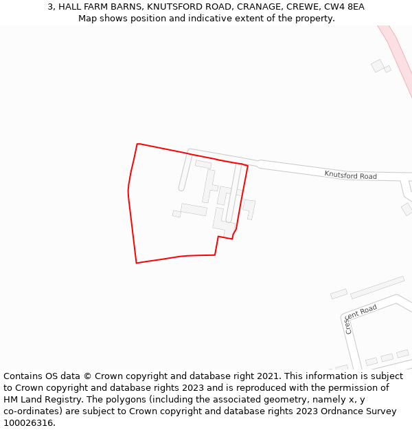 3, HALL FARM BARNS, KNUTSFORD ROAD, CRANAGE, CREWE, CW4 8EA: Location map and indicative extent of plot