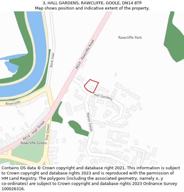 3, HALL GARDENS, RAWCLIFFE, GOOLE, DN14 8TP: Location map and indicative extent of plot