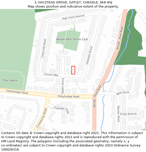 3, HALSTEAD GROVE, GATLEY, CHEADLE, SK8 4HJ: Location map and indicative extent of plot