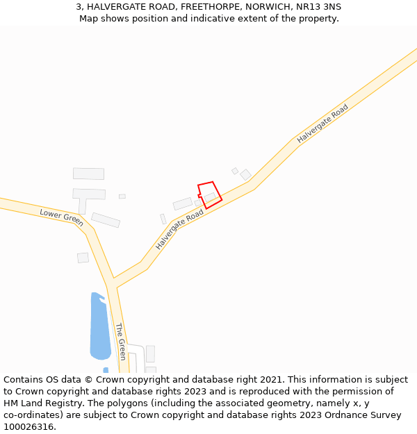 3, HALVERGATE ROAD, FREETHORPE, NORWICH, NR13 3NS: Location map and indicative extent of plot