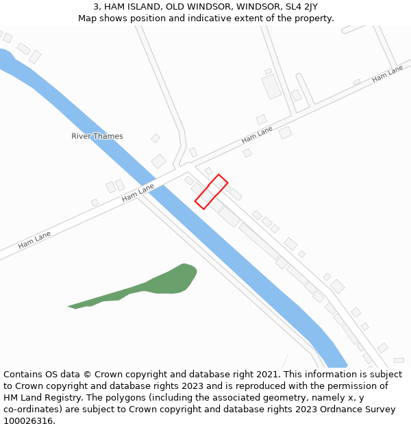 3, HAM ISLAND, OLD WINDSOR, WINDSOR, SL4 2JY: Location map and indicative extent of plot