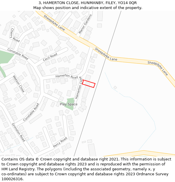 3, HAMERTON CLOSE, HUNMANBY, FILEY, YO14 0QR: Location map and indicative extent of plot